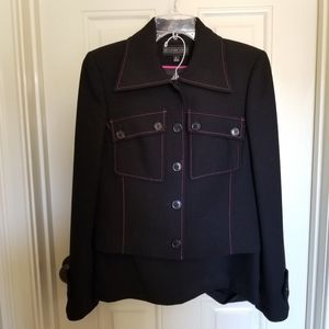 Beautiful Jennifer West black 2 pc suit trimmed in hot pink stitching. Size 6.